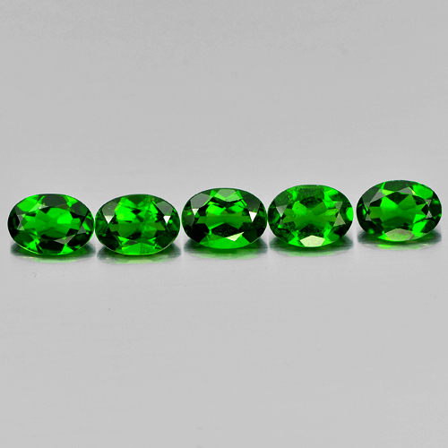 Green Chrome Diopside 3.97 Ct. 5 Pcs. Oval 7.2 x 5.1 Mm. Natural Gems Unheated