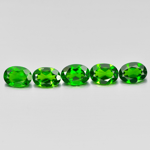 Green Chrome Diopside 3.96 Ct. 5 Pcs. Oval 7 x 5.2 Mm. Natural Gems Unheated