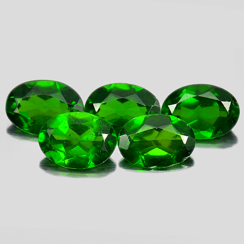 Green Chrome Diopside 3.75 Ct. 5 Pcs. Oval 7.1 x 5.2 Mm. Natural Gems Unheated