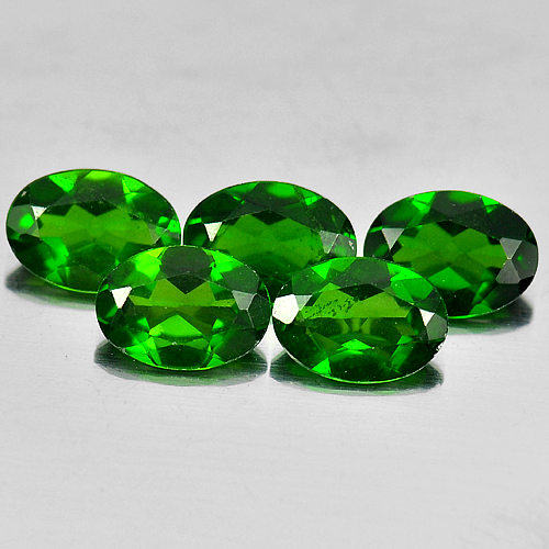 Green Chrome Diopside 3.63 Ct. 5 Pcs. Oval Shape 7 x 5.1 Mm. Natural Gems Russia