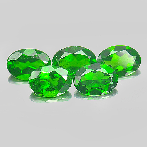 Green Chrome Diopside 3.85 Ct. 5 Pcs. Oval Shape 7.1 x 5.1 x 3.3 Mm Natural Gems