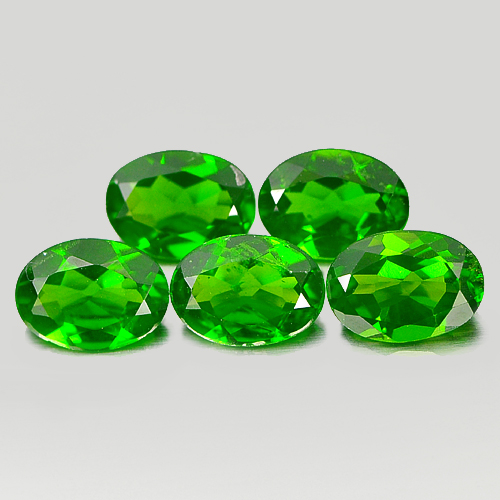 Green Chrome Diopside 3.78 Ct. 5 Pcs. Oval 7.2 x 5.1 Mm. Natural Gems Unheated