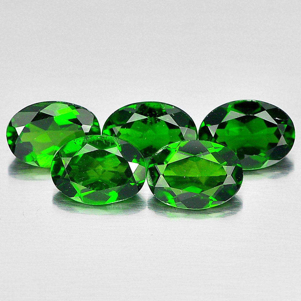 Oval Shape Natural Gemstones Green Chrome Diopside 3.97 Ct. 5 Pcs. From Russia
