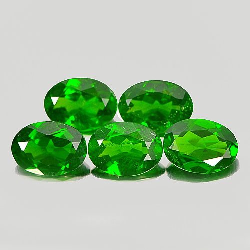 Green Chrome Diopside 3.89 Ct. 5 Pcs. Oval 7.2 x 5.1 Mm. Natural Gems Unheated