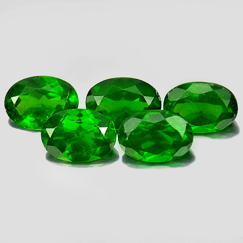 Green Chrome Diopside 4.18 Ct. 5 Pcs. Oval Shape Natural Gemstones From Russia