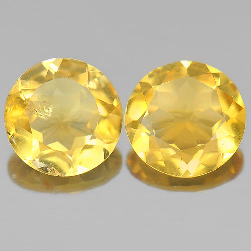 Delightful Gems 1.74 Ct. 2 Pcs. Round Shape Natural Yellow Citrine Brazil