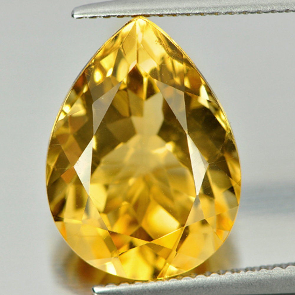 Yellow Citrine 8.33 Ct. Clean Pear Shape 16.1 x 11.8 Mm. Natural Gemstone Brazil