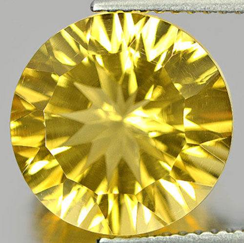 Yellow Citrine 6.50 Ct. VVS Round Concave Cut 12 Mm. Natural Gemstone Brazil