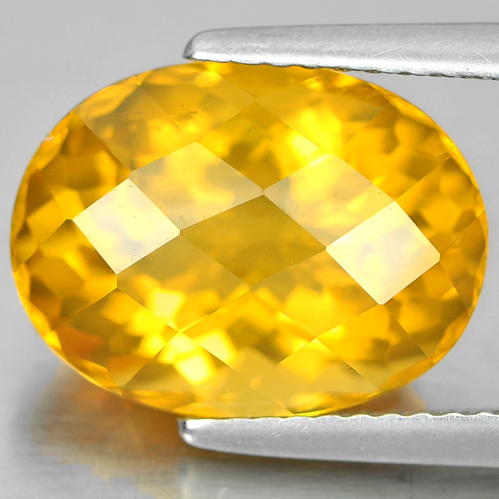 Yellow Citrine 5.74 Ct. Oval Checkerboard 13.2 x 10 Mm. Natural Gem Unheated