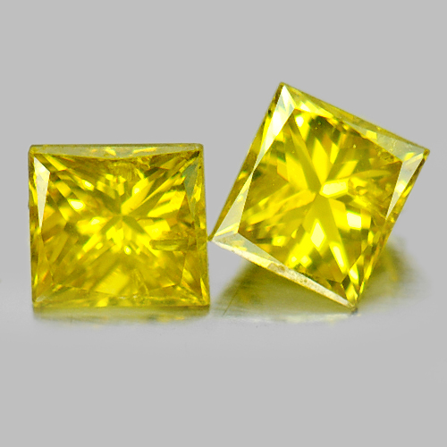 Yellow Loose Diamond 0.30 Ct. 2 Pcs. Natural Baguette Princess Cut 3 x 2.8 Mm.