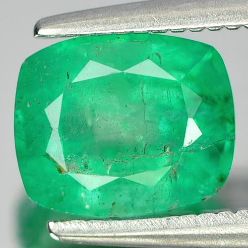 Green Emerald 1.31 Ct. Cushion Shape 7.2 x 6 Mm. Natural Gemstone Unheated