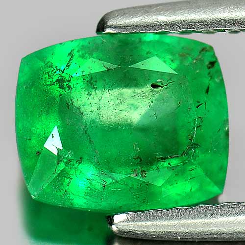 Green Emerald 1.38 Ct. Cushion Shape 7.4 x 6.2 Mm. Natural Gemstone Unheated
