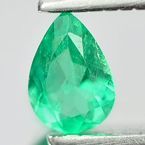 Green Emerald 0.18 Ct. Pear Shape 5.3 x 3.8 x 2.5 Mm. Natural Gemstone Unheated