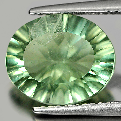 Unheated 4.28 Ct. Oval Concave Cut Natural Gemstone Green Fluorite From Brazil
