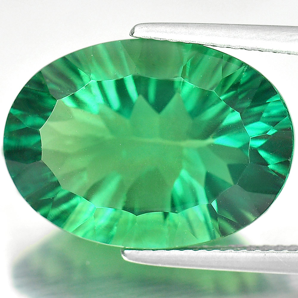 Green Fluorite 13.92 Ct. Oval Concave Cut 18.2 x 13 Mm Natural Gemstone Unheated