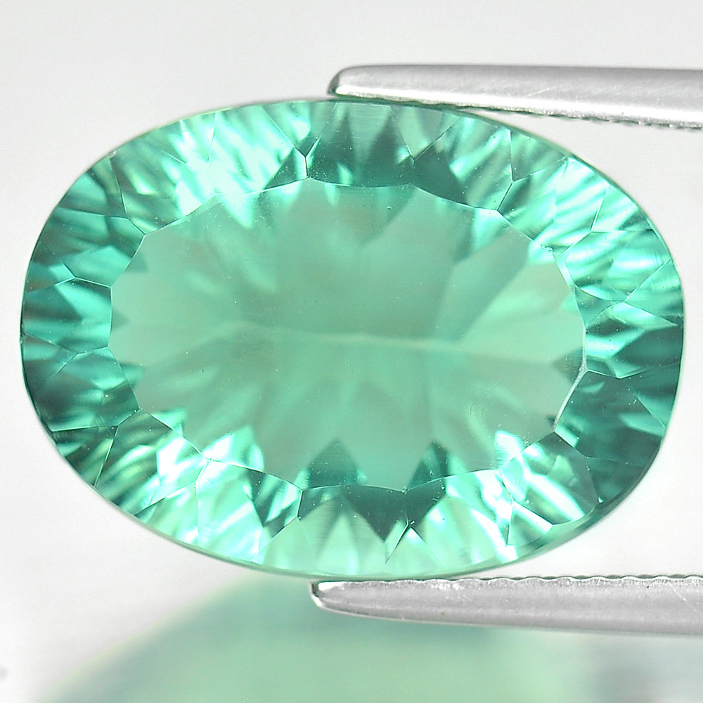 Green Fluorite 14.24 Ct. Oval Concave Cut 18 x 13 Mm. Natural Gemstone Unheated