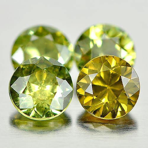 Yellowish Green Demantoid Garnet 1.48 Ct. 4 Pcs. Round Diamond Cut Natural Gems