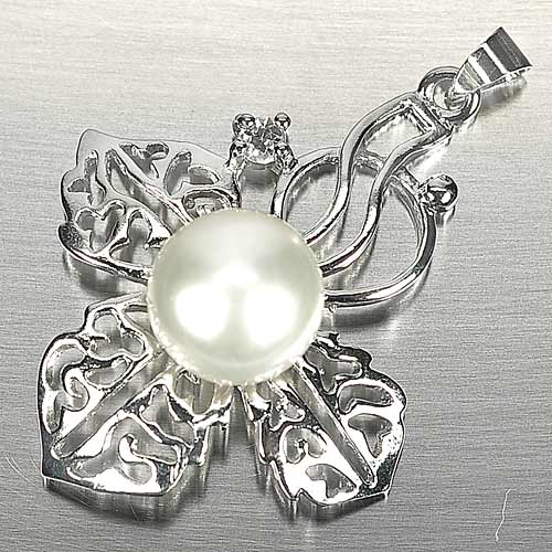 5.01 G. Delightful Natural White Pearl Rhodium Silver Plated Pendent