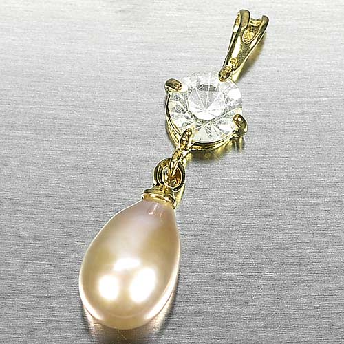 1.65 G. Natural Multi Color Pearl Rhodium Gold Plated Pendant