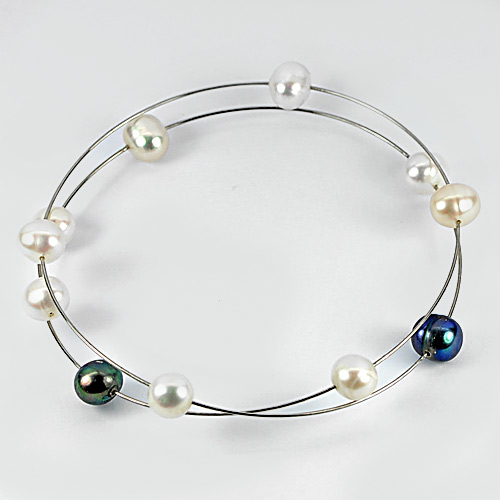 31.94 Ct. Lovely Natural Pearl Rhodium Plated Bangle Diameter 60 Mm. Free Size