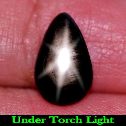 2.47 Ct. Good Pear Cabochon Natural Gem Black Star Sapphire 6 Rays