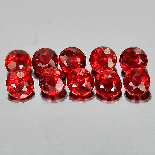 Red Songea Sapphire1.22 Ct. 10 Pcs. Round Diamond Cut 2.7 Mm. Natural Gems