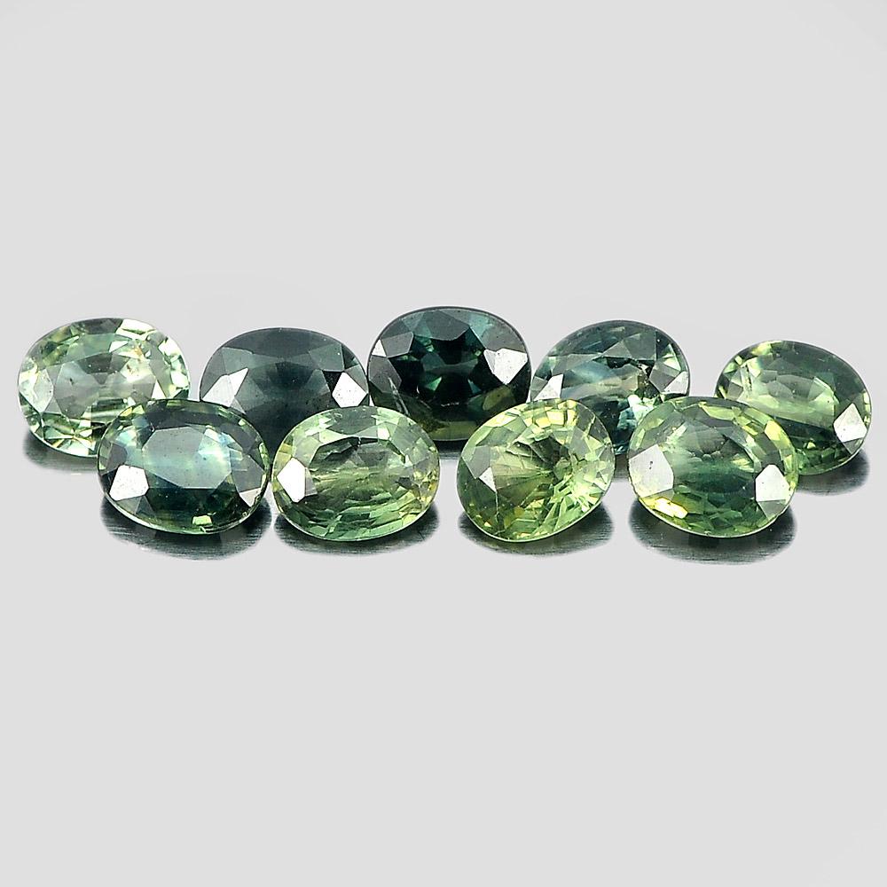 Yellowish Bluish Green Sapphire 3.69 Ct. 9 Pcs. Oval Shape Natural Gemstones