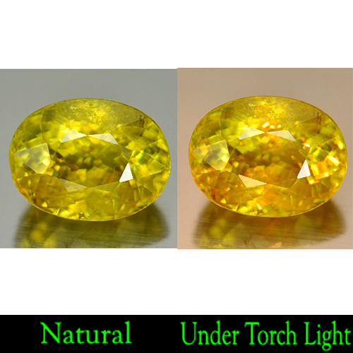 Certified 2.08 Ct. Natural Oval Greenish Yellow Titanium Sphene Rainbow Spark