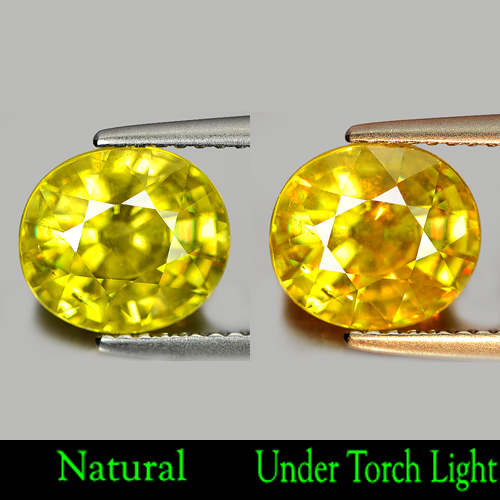 Certified 3.02 Ct. Natural Oval Yellowish Green Titanium Sphene Rainbow Spark