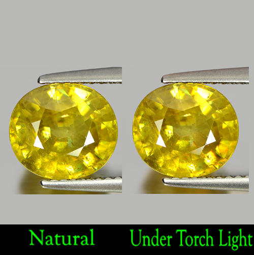 Certified 2.97 Ct. Natural Oval Shape Yellow Green Titanium Sphene Rainbow Spark