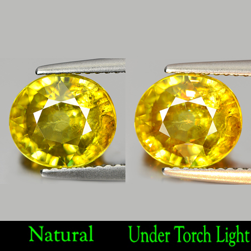 Certified 3.52 Ct. Natural Oval Yellowish Green Titanium Sphene Rainbow Spark