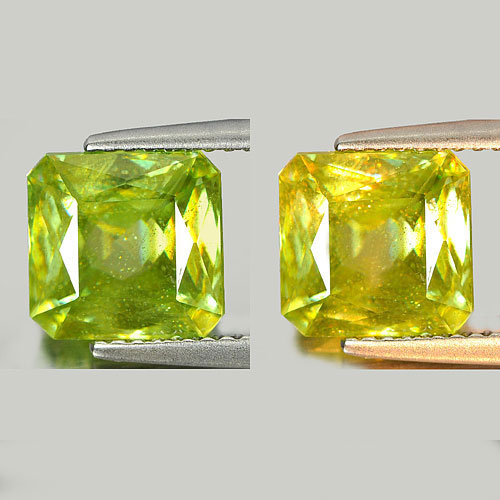 Sphene Yellowish Green Rainbow Spark 3.62 Ct. Octagon 8.4 x 8.2 Mm. Natural Gem