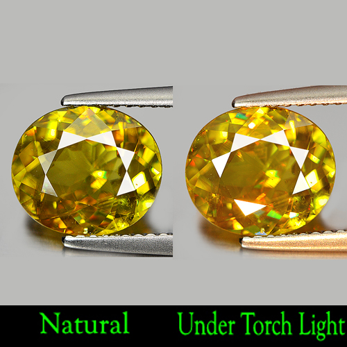 Certified 3.02 Ct. Oval Natural Yellowish Green Titanium Sphene Rainbow Spark