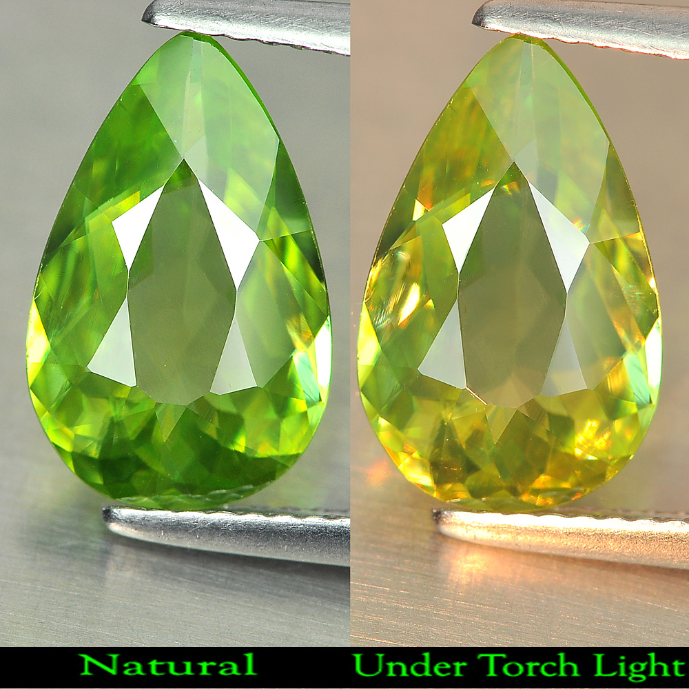 Greenish Yellow Titanium Rainbow Spark Sphene 2.79 Ct Pear 13.3 x 8.4 Mm Natural
