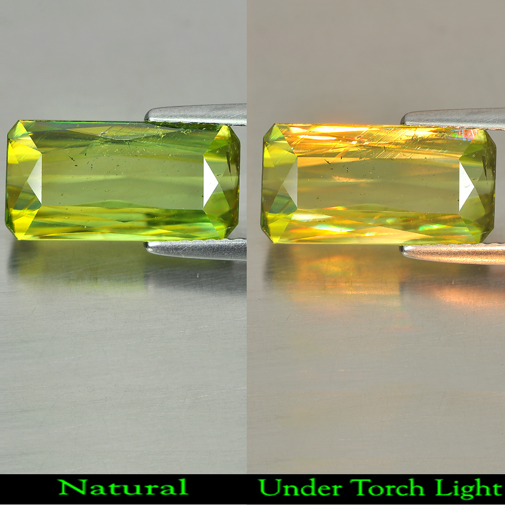 5.09 Ct. Good Color Octagon Shape Natural Green Sphene With Rainbow Spark Gem