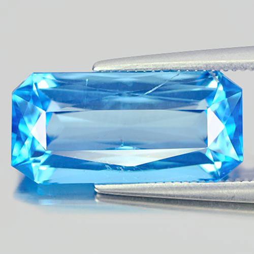 Topaz Swiss Blue 7.61 Ct. Octagon Shape 16.3 x 7.9 Mm. Natural Gemstone Brazil