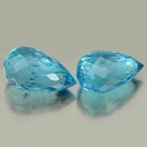 2.13 Ct. Pair Natural Gemstones Blue Topaz Briolette Shape