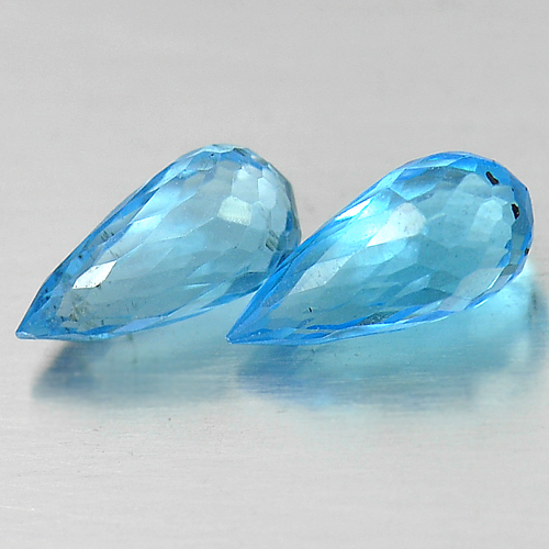 1.70 Ct. 2 Pcs. Briolette Cut Natural Blue Topaz Gemstones Brazil