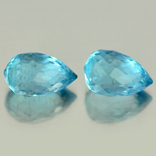1.63 Ct. Pair Natural Blue Topaz Gemstones Briolette Cut From Brazil