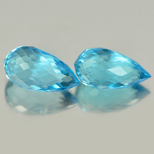 2.16 Ct. Pair Natural Gemstones Blue Topaz Briolette Shape From Brazil