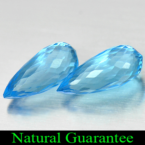3.16 Ct. Pair Natural Gemstones Blue Topaz Briolette Shape From Brazil