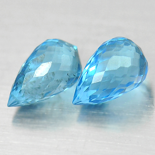 1.93 Ct. Pair Briolette Shape Natural Blue Topaz Gemstones From Brazil