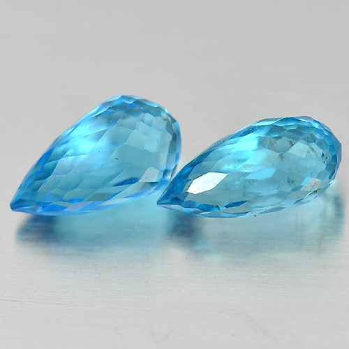 2.15 Ct. Pair Briolette Natural Blue Topaz From Brazil