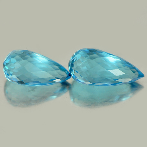 2.26 Ct. Pair Attractive Natural Blue Topaz Gemstones Briolette Cut