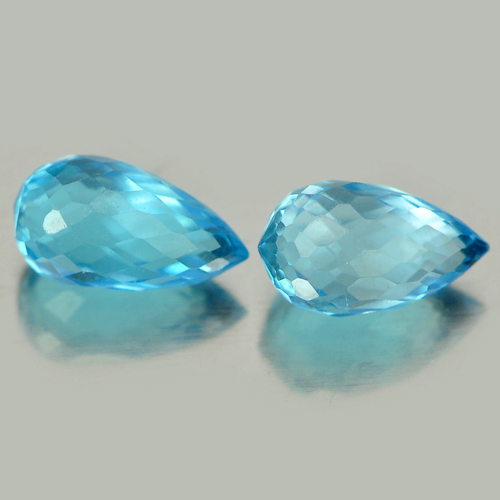 2.37 Ct. Pair Vivid Briolette Shape Natural Gemstones Blue Topaz