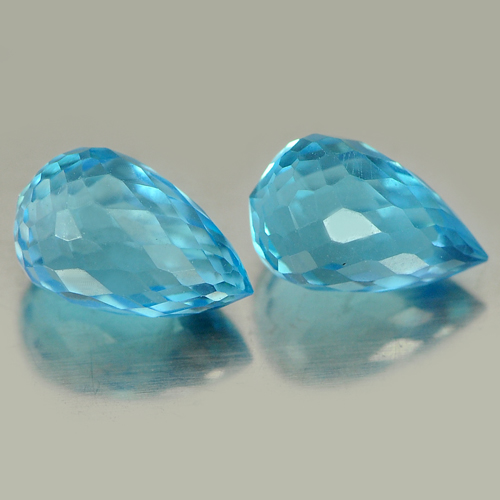 2.77 Ct. Pair Natural Blue Topaz Gemstones Briolette Shape From Brazil