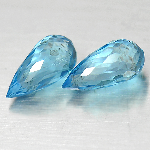1.70 Ct. Pair Briolette Natural Gemstones Blue Topaz From Brazil