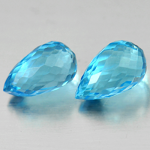 1.46 Ct. Pair Briolette Cut Natural Blue Topaz Gemstones From Brazil