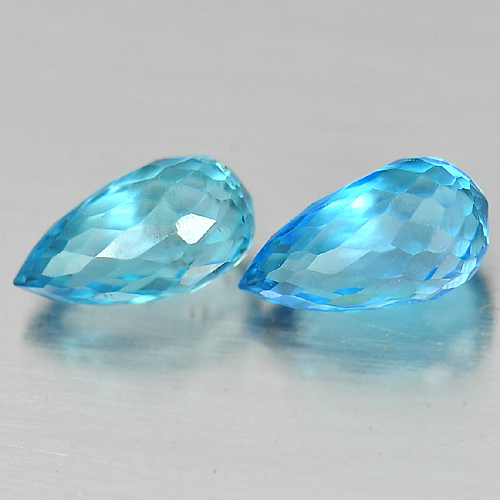 1.90 Ct. 2 Pcs. Briolette Shape Natural Gemstones Blue Topaz From Brazil