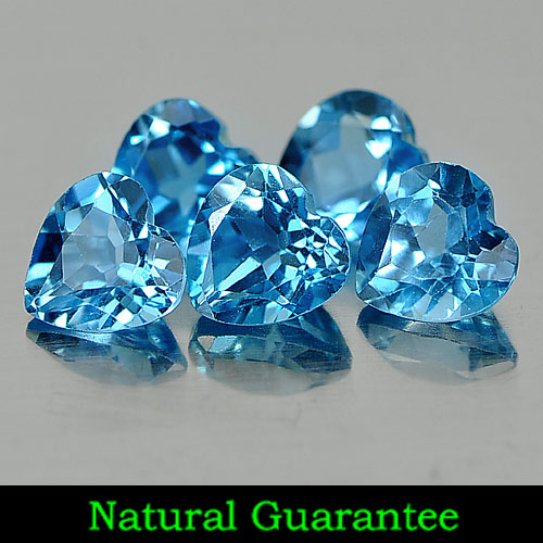 5.15 Ct. 5 Pcs. Charming Natural Swiss Blue Topaz Heart Shape